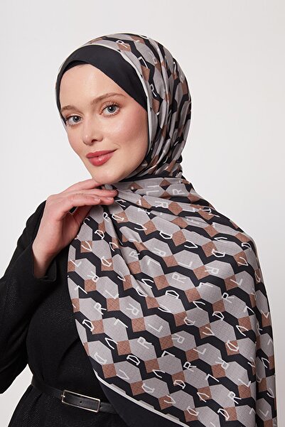Levidor Siyah-Bej Petek Desen Love Şal