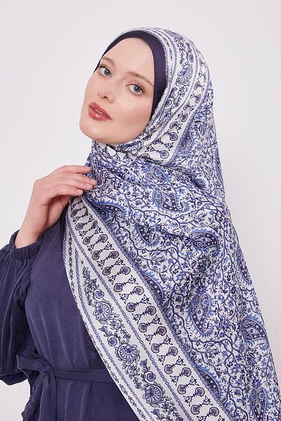 Levidor Navy Blue Mini Floral Indian Silk Shawl