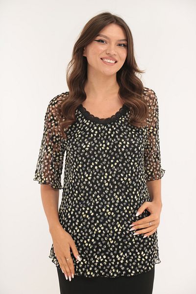 Vanessa Line RO Elegant black lace blouse with ivory polka dots