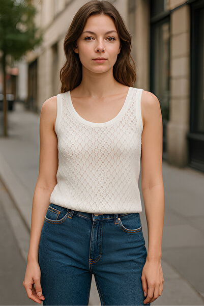 RTD&VLD قميص نسائي Vita-210 Mas مخرم بدون أكمام منسوج منسوج من Ecru