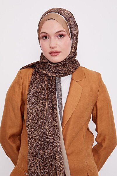 Levidor Karamel Baskılı Hint İpeği Şal