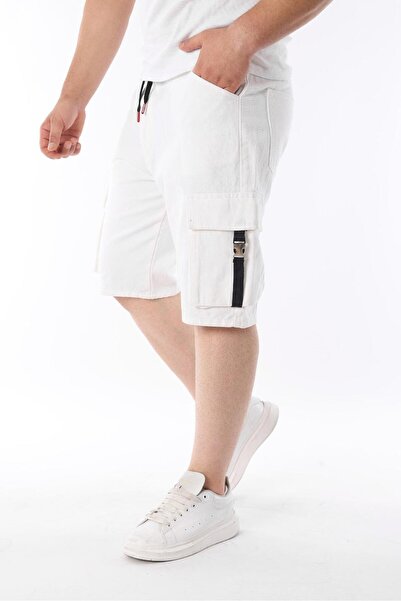Fashion İstanbul Erkek Lastikli Rahat Kalıp Gabardin Şort Beyaz
