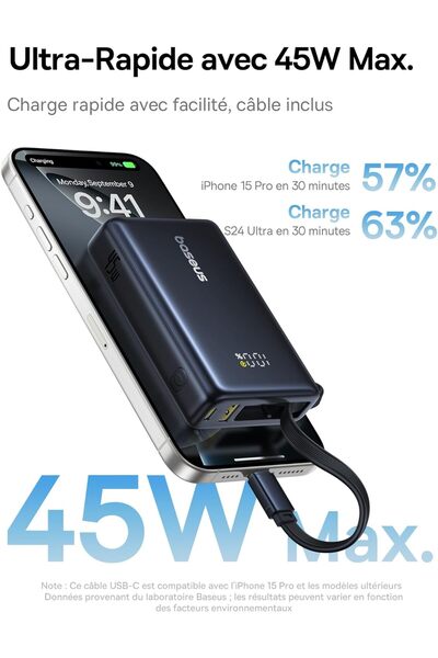 Baseus بنك طاقة محمول W45 بسعة 10000 مللي أمبير في الساعة مع خاصية الشحن السريع