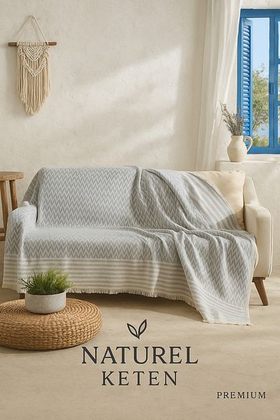 Evimcim Natural Linen Woven Gray Sofa Cover – Stylish and Durable Special Design Living Room Decoration