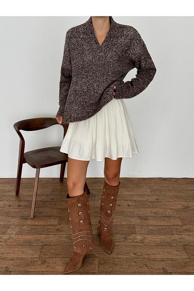 fujya Women's V-Neck Knitwear Sweater