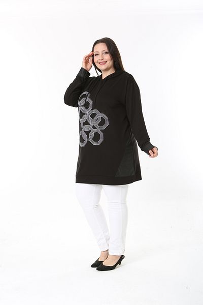 XL Modam Women's Plus Size Hooded Stone Printed Tunic