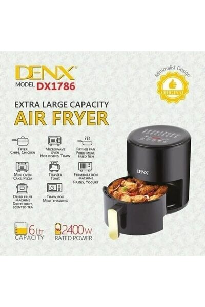 Denx Air Fryer by DENX, 6 Liters, 2400W, Multi-functional with 9 Cooking Modes - DX1786
