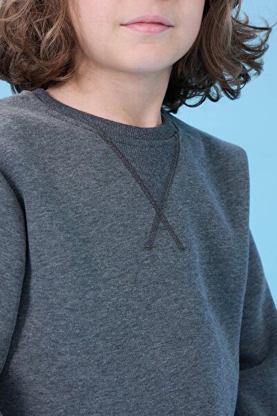 Perendi Unisex Basic Crew Neck Hooded Winter Sweatshirt - Anthracite