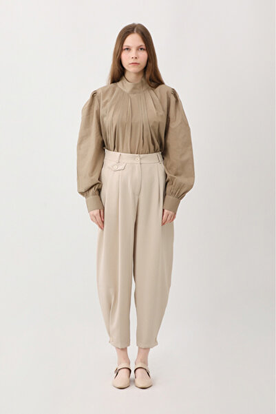 ZÜLAYS Düğme Detaylı Pantolon Taş