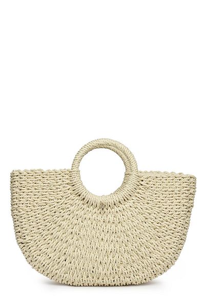 Zühre Beige Straw Bag with Round Handle Z0044