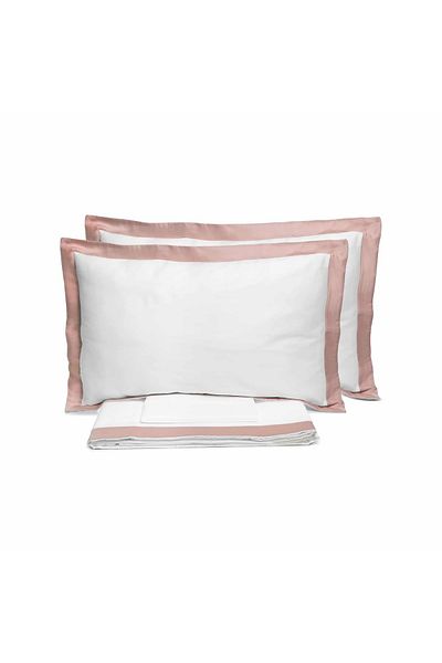 Bianco Perla 4-piece double bed linen set, Biancoperla - Smeraldo Margot, white/pink