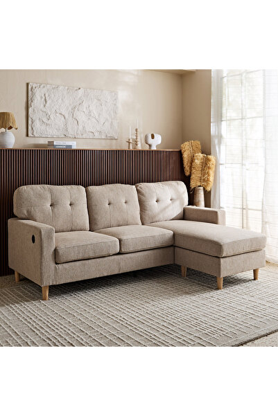 Home Box أريكة Boden ذات ثلاثة مقاعد قابلة للعكس من القماش مع منفذ USB