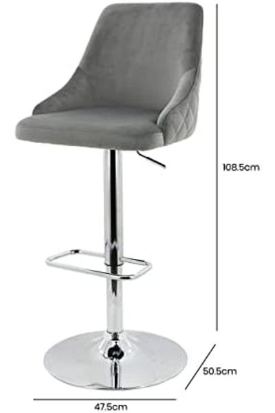 Vanity Living Velvet Bar Stool, Modern Adjustable Milan Grey Upholstered High Bar Chair