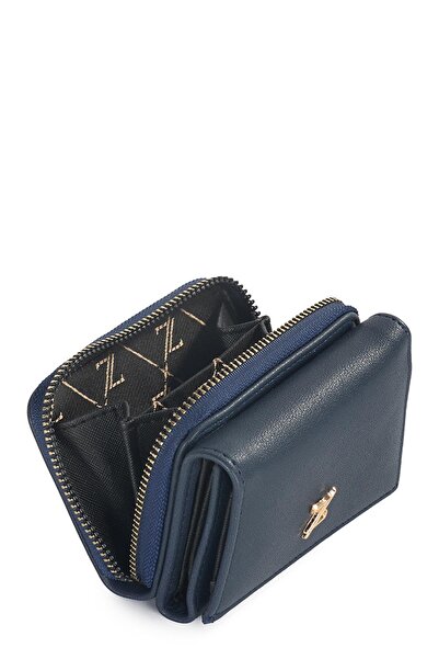 Zühre Navy Blue Mini Wallet with Snap and Zipper Detail Zc026