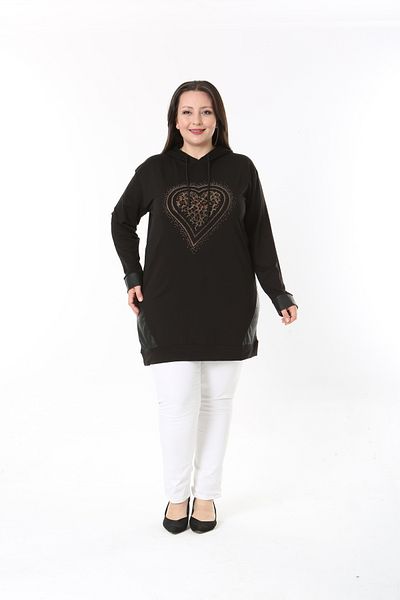 XL Modam Women's Plus Size Hooded Stone Printed Tunic
