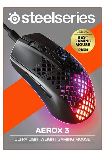 SteelSeries Aerox 3 Onyx Gaming Ultra Lightweight Wired Mouse with USB-C Detachable Cable – Black
