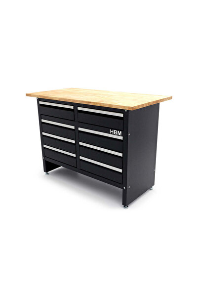 HBM Machines METAL WORKBENCH 120 CM WITH 8 DRAWERS AND SOLID WOOD TOP