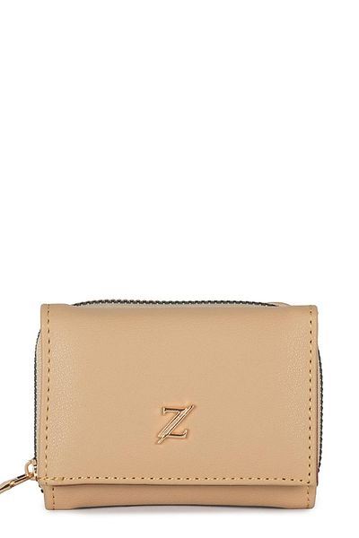 Zühre Nude Mini Wallet with Snap Fastener and Zipper Detail Zc026