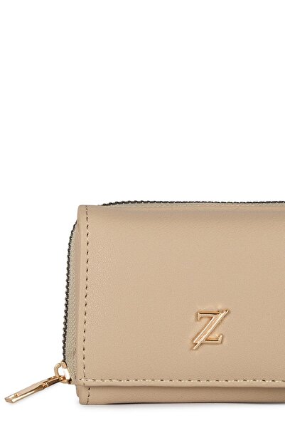 Zühre Snap and Zipper Detailed Black Beige Mini Wallet Zc026