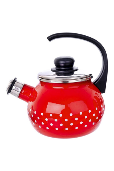shumee TECKA whistling kettle, red enamel with polka dots, 1.75 l
