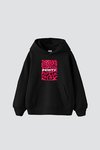 Sekizbiraltı Feisty Printed Oversize Unisex Black Hoodie