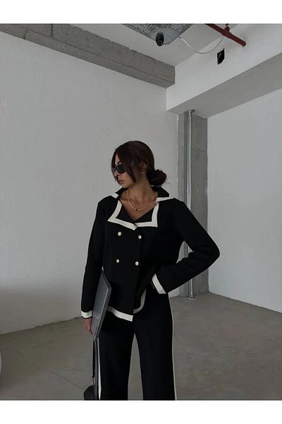 Tebessüm Life Premium Fabric Gold Buttoned Knitwear Set