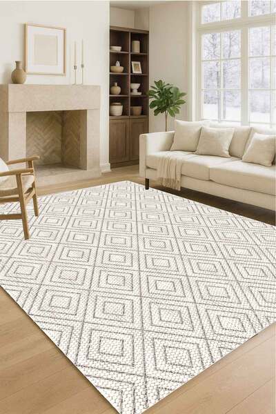 Decomia Home Imprimare digitală, anti-alunecare, lavabilă, cremă, geometrică, modernă, covor de living, covor de bucătărie, covor de podea