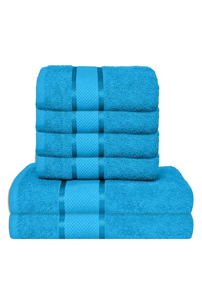 trendyhome Set of 6 Towels, 100% Cotton, Blue, 400g/m², ST14000