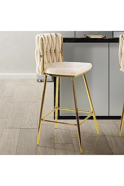 Vanity Living Bar Stools with Velvet Fabric, 99cm Viola High Bar Chair with Gold Finish for Kitchen