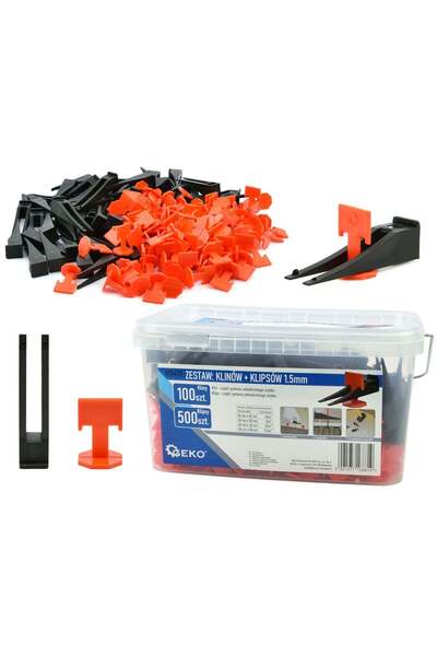 GEKO ﻿SET CLIPSURI CLEME 1.5MM SI PENE PENTRU NIVELARE SI ALINIERE GRESIE FAI...