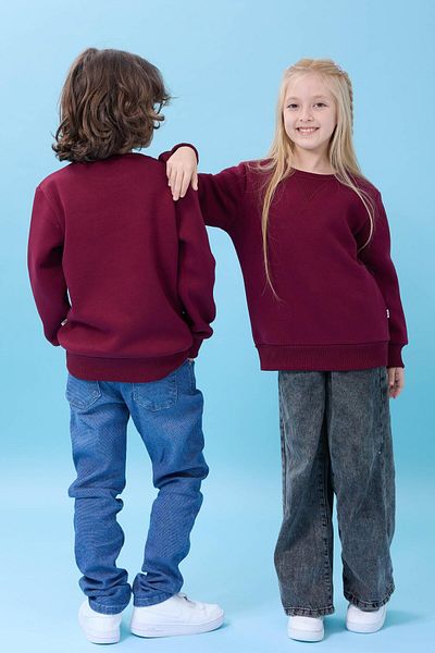 Perendi Unisex Basic Crew Neck Hooded Χειμερινό Φούτερ - Claret Red