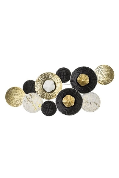 divendi-ro Metal wall decoration made of flowers with brushed details, 80x36x7 cm, black/gold/white