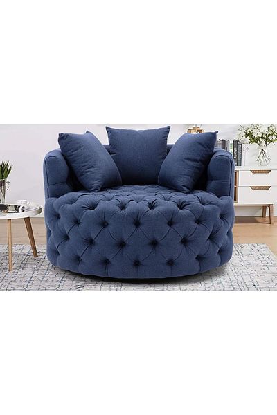 MAPLE HOME DECORATION كرسي استرخاء واسع مبطن بتصميم أزرار لغرفة المعيشة (أزرق)