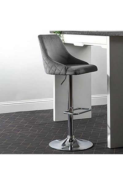 Vanity Living Velvet Bar Stool, Modern Adjustable Milan Grey Upholstered High Bar Chair