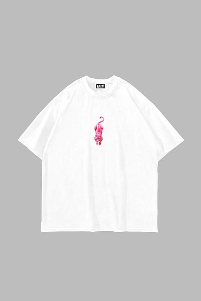 Sekizbiraltı Pink Panther Printed Oversize Unisex White Tshirt