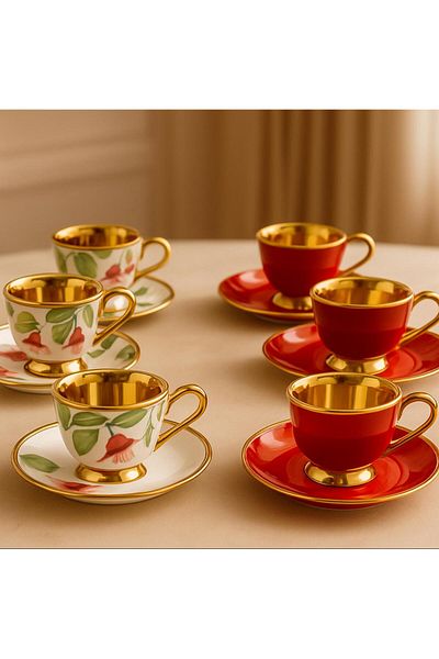 decovien 6 Person Porcelain Coffee Cup Set