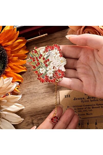 GlassySKY 1Pc Vintage Vintage Red Floral Metal Bookmark Teacher Student Writer Friend Gift