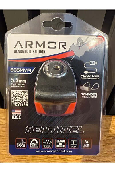 Armor 605MVA 5.5mm 120Db Alarmlı ve Şarjlı Disk Kilidi (Tüm Vespa Modelleriyl...