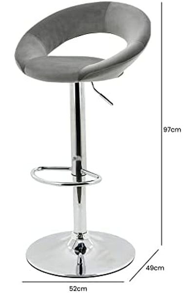 Vanity Living Velvet Bar Stool, Modern Adjustable Seville Grey Upholstered High Bar Chair, Armless A