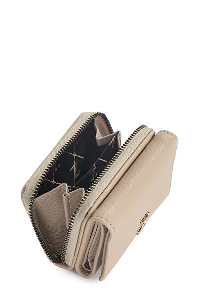 Zühre Snap and Zipper Detailed Black Beige Mini Wallet Zc026