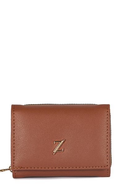 Zühre Snap and Zipper Detailed Tan Mini Wallet Zc026