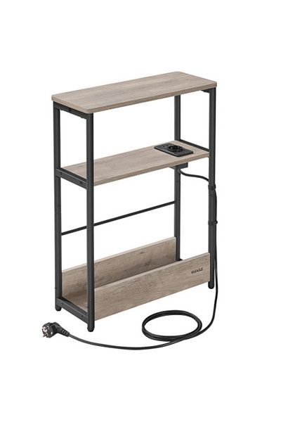VASAGLE Narrow table with socket and USB charging ports, 3 shelves, 45x18x58 cm, grey