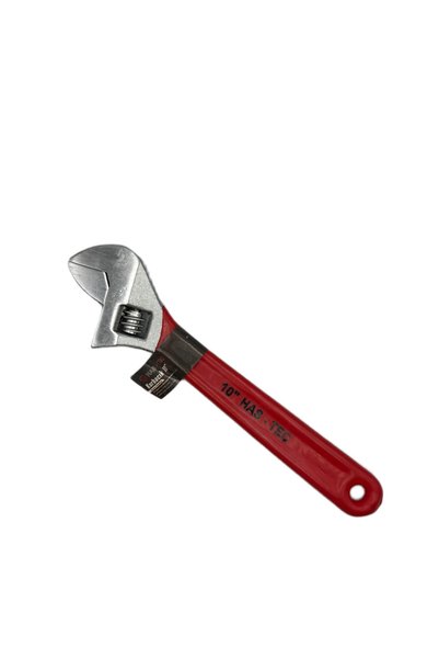 HAS-TEC 10 Inch Adjustable Spanner |   Chrome Plated Steel, Red Plastic Coated Handle