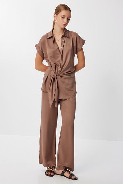 Lovelyİstanbul Lacing Detailed Satin Surface Suit Lff0037 Brown