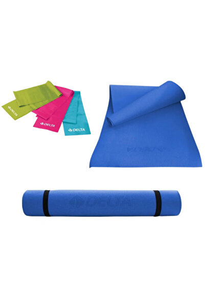 Delta Pilates Minderi Yoga Matı ve 3'lü Pilates Bandı 150cm x 15cm Egzersiz Direnç Lastiği (Uç Kısmı Açık)