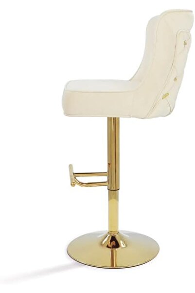 Vanity Living Cream Velvet Bar Stool with Gold Base - Adjustable Height, Modern Swivel Counter Chair