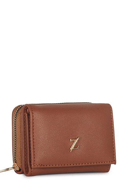 Zühre Snap and Zipper Detailed Tan Mini Wallet Zc026