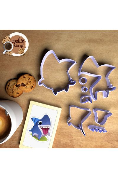 CookieKonsept Baby Shower Mold Set Baby Shark # 3 – Shark Cookies, Dough and Clay Compatible