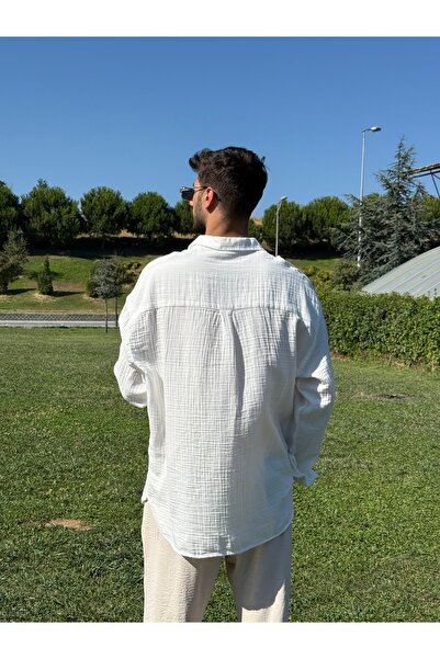 BELVIA Oversize Yırtmaçlı Müslin Gömlek