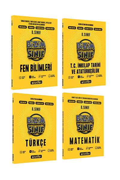 Startfen BİZİM SINIF 8 TÜRKÇE - MATEMATİK - İNKILAP - FEN SORU BANKASI SETİ